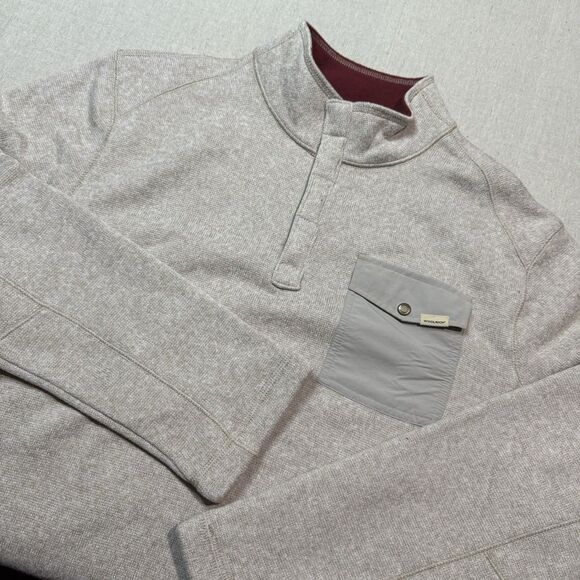 Woolrich Men's XL  Beige 1/4 Snap Button Henley Pullover Sweater - Polyester - Picture 1 of 7